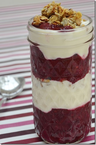 Rhubarb + Berry Compote, Yogurt + Granola Parfait